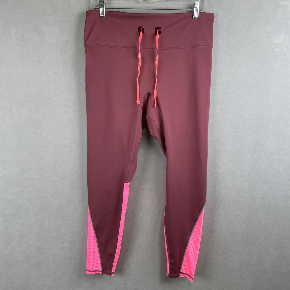Fabletics Stride 9 Women XXL 1X Burgundy Neon Pink Mesh Reflective Yoga Leggings